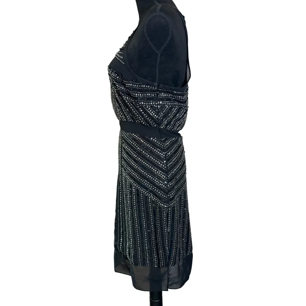 Parker Taha Silk Sequin Dress Halter Neck Sleeveless Party Cocktail Black - Picture 3 of 13